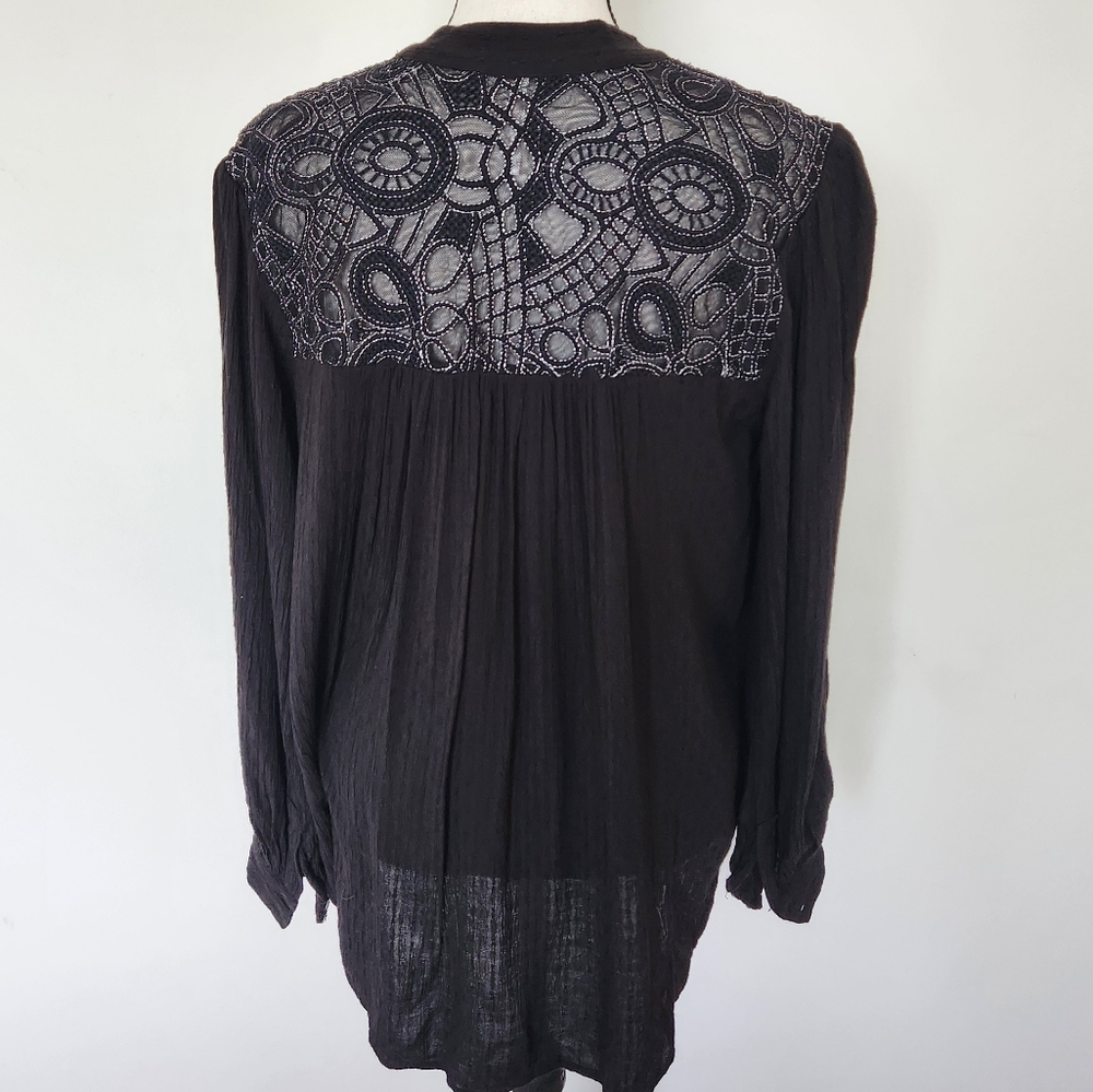FREE PEOPLE Canyon Rose Embroidered Boho Hi Lo Blouse Black Whimsigoth Grunge XS - Picture 7 of 15